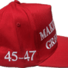 A red hat with the number 4 5-4 7 written on it.
