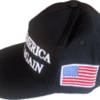 A black hat with an american flag on it.
