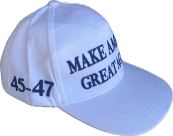 A white hat with the words " make america great again " on it.