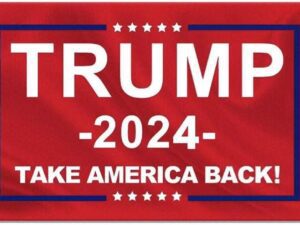 A red and white flag with the words " trump 2 0 2 4-make america back ".