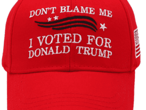 A red hat with the words " don 't blame me i voted for donald trump ".