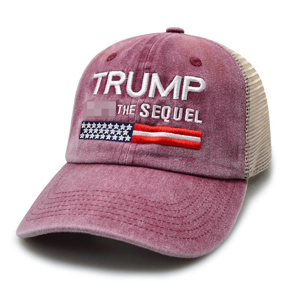 A hat that says trump the sequel with an american flag on it.