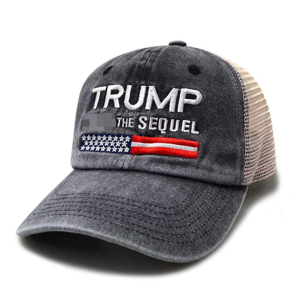 A hat that says trump the sequel with an american flag on it.